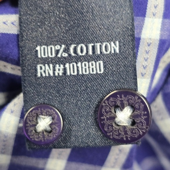 7 Diamonds Shirt Mens Large Purple Plaid‎ Button Up Long Sleeve Cotton Office - Picture 7 of 12